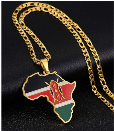 Kenya Flag Africa Map Necklace - Gold